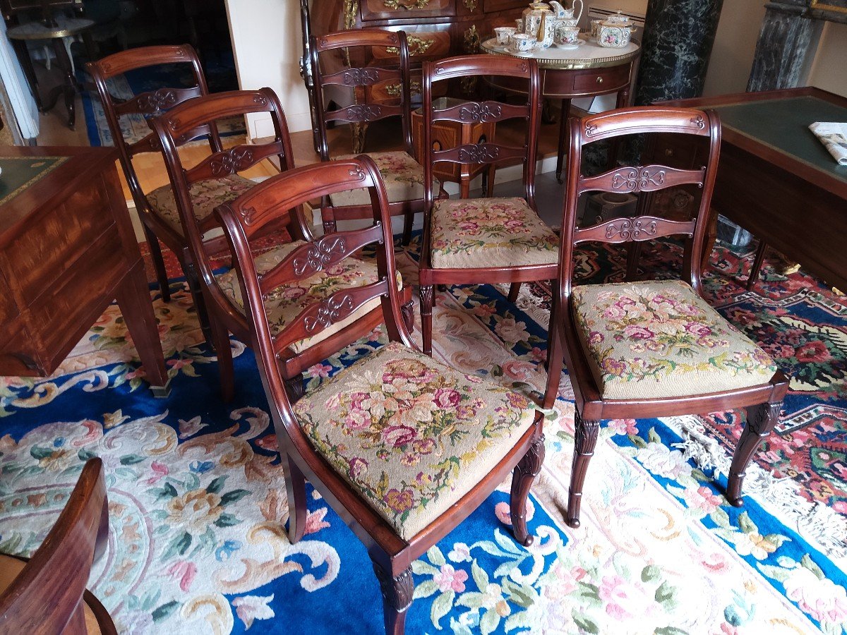 Series Of 6 Mahogany Restoration Period Chairs-photo-6